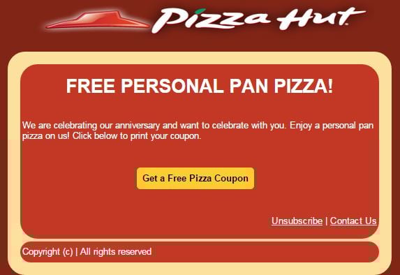 Pizza Hut Malware Scam