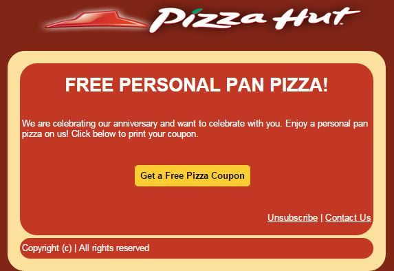 Pizza Hut Malware Scam