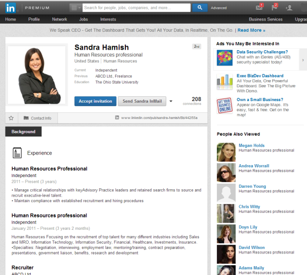 sandra hamish fake linkedin profile