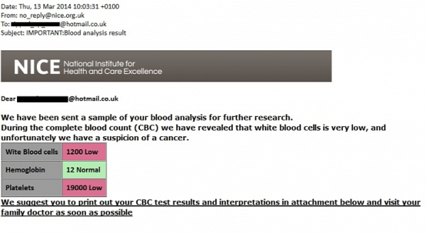 You may have cancer phishing email