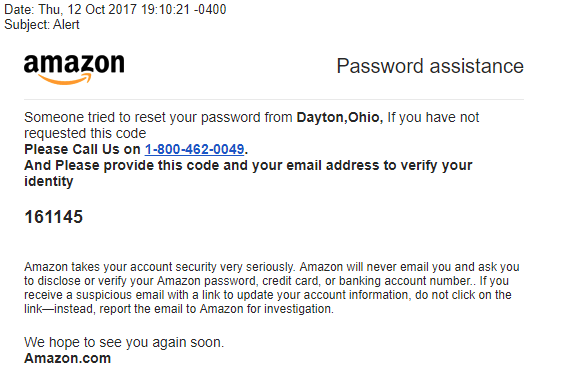 Amazon Password Phishing Email