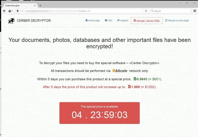 Cerber Ransomware Payment Page
