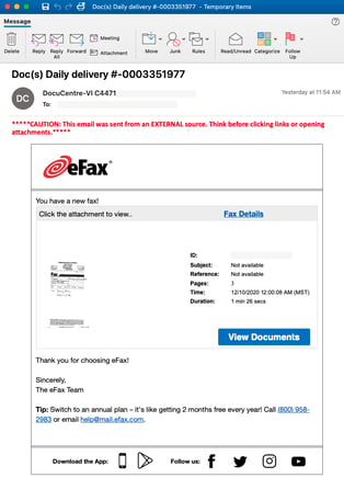 eFax Spoofed Email