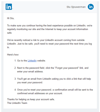 LinkedIn Data Breach Email