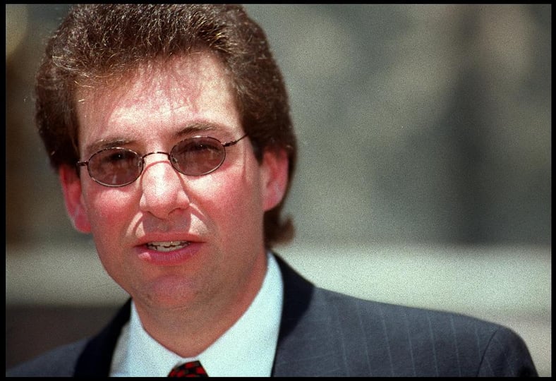 Infamous Computer hacker Kevin Mitnick appears outside Los Angeles Federal Court building June 26, 2000 after making a formal appeal against a court order which prevents him from using a computer. (Photo by Dan Callister/Newsmakers)