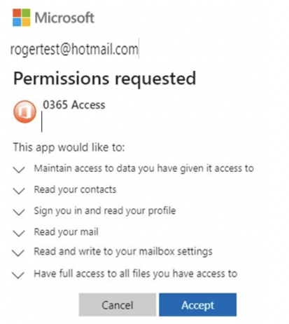 hotmail permissions example phishing email