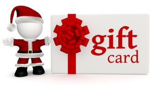3D Santa with a gift card for Christmass  ? isolated over white