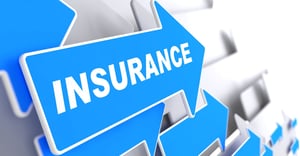Insurance - Business Background. Blue Arrow with Insurance Word on a Grey Background.
