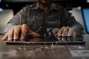 businessman hand working on laptop computer with digital layer business strategy and social media diagram on wooden desk-3