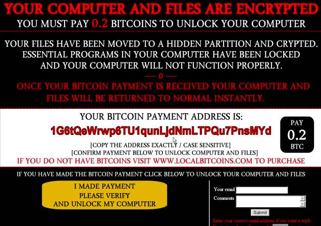Ranscam Ransomware Warning Message Screen Shot