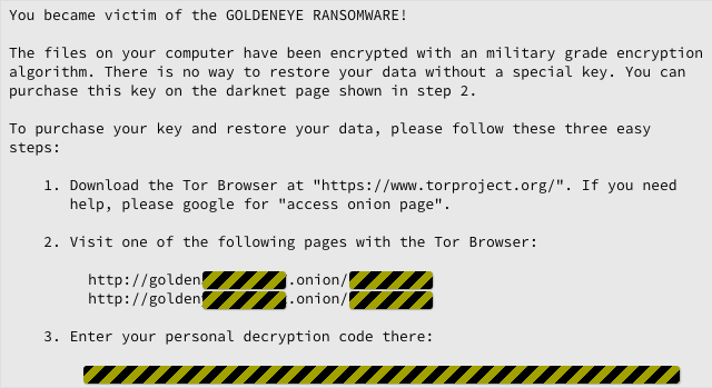 Goldeneye Ransomware Warning