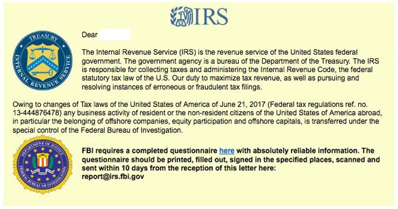 IRS Questionnaire Scam