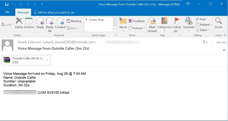 Voicemail Phishing Email