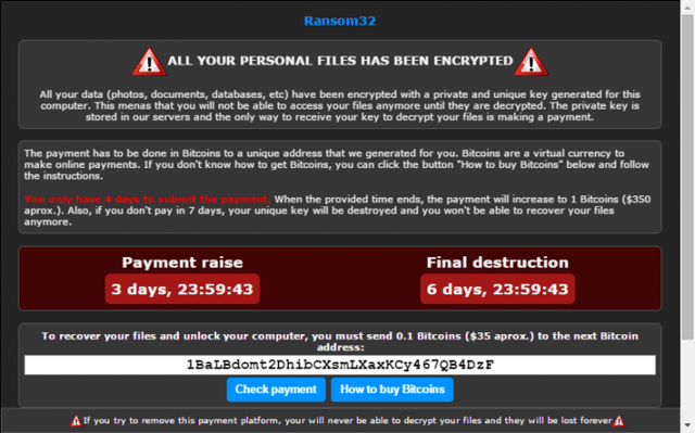 Ransom32 Ransomware Message