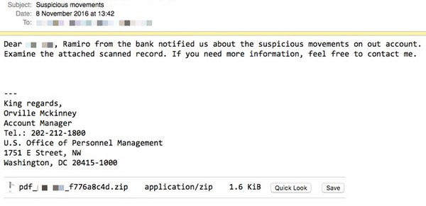 Locky Ransomware Phishing Email