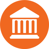Icon of a white academy-style building inside an orange circle, representing the KnowBe4 Academy learning platform.