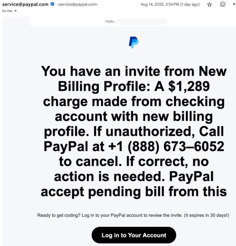 PayPal Scam From PayPal