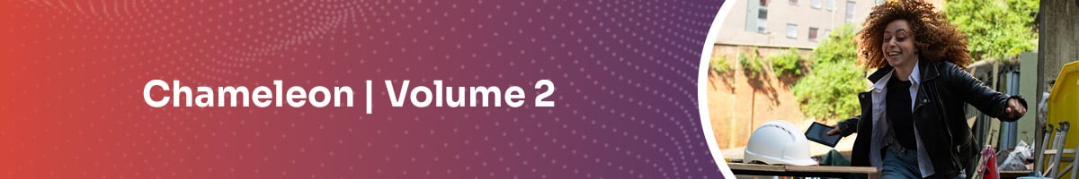 Text: Chameleon Volume 2; Image of Max from the Chameleon series excitedly running through a building site.