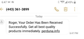 Smishing attack message about a fake order