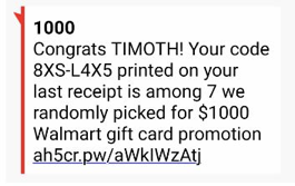 Fake Gift Card winning SMS